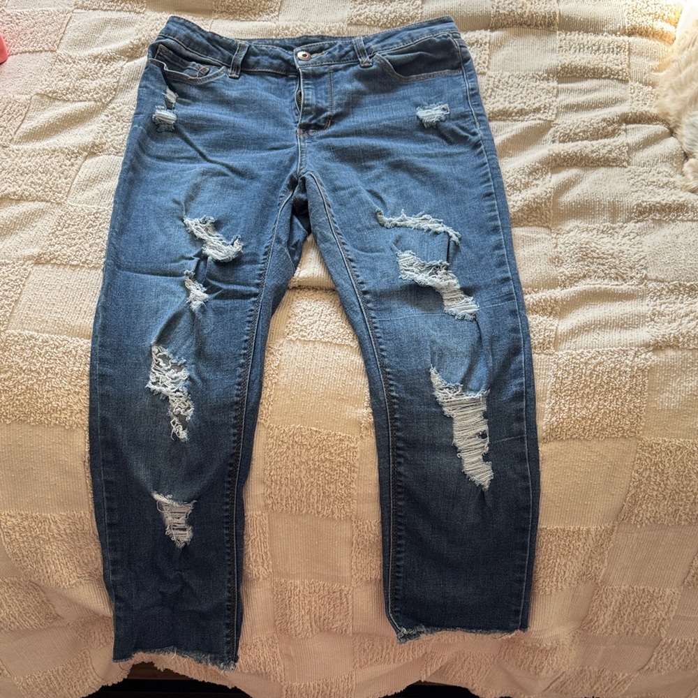 True Craft Distressed Ankle Jeans in Blue